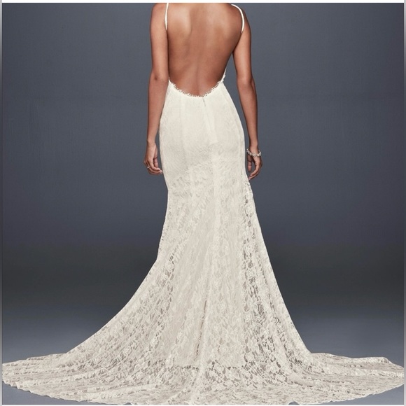 David’s Bridal Backless Lace Wedding Dress Boho Ivory - Picture 2 of 7